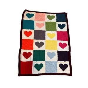32” x 46” Multicolour Heart Patchwork Knitted Baby Blanket